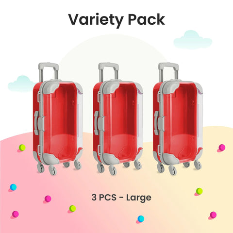 Hammont mini suitcase party favor boxes, red, 7.5x5x2.5 in, 3-pack with wheels