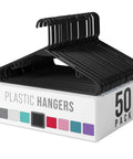 50 Pack Black Plastic Clothes Hangers For Closet Organization And Space Saving, Heavy Duty Coat Hangers For Shirts And Jackets