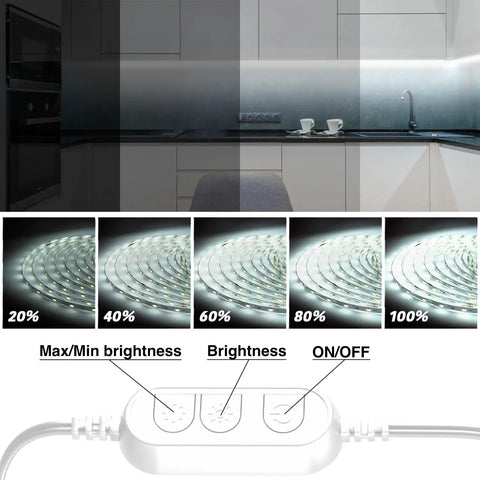 Ultra Bright 20 Foot White LED Strip Lights With 360 LEDs And 6500K Daylight White brightness levels and dimmer control
