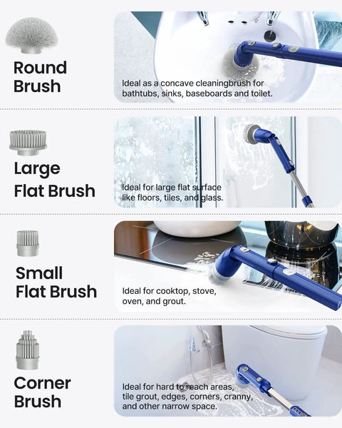 Electric Spin Scrubber With Long Handle Cordless Power Brush With 4 Detachable Heads for Bathroom Cleaning in use