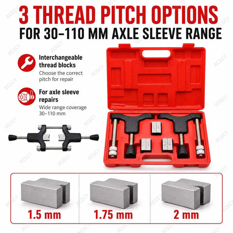 Top Notch GCYXUC Half Shaft Sleeve Thread Corrector Repair Kit To Fix Damaged Axles And Bolts With Adjustable Clamp On Design For Fast Bolt Engagement And Zero Cross Threading Hassle, 30-110 mm, 1.5/1.75/2 mm thread blocks in red case