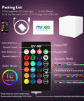 4 Inch Dimmable LED Night Light Mood Cube With 16 RGB Colors, remote control, and charger on a purple background