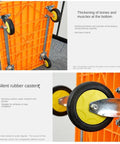 Heavy Duty Folding Platform Hand Truck With Wheels And Textured Plastic Deck, Metal Handle For Easy Hauling, Rugged Cart For Moving Heavy Loads At Jobsite, Garage Or Warehouse, Smooth Glide And Durable Construction, underside view of rubber casters