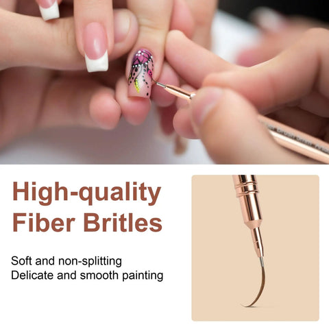 Gold Metallic Nail Art Pens And Liner Brush Set 5Pcs Premium Pro Grade Nail Tools used for delicate nail design detailing
