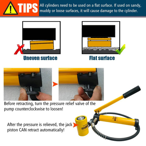 10 Ton Heavy Duty Hydraulic Cylinder Jack Kit With CP-180 Manual Hand Pump And 2 Inch Stroke Single Acting industrial tips for safe operation.