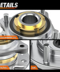 Close-up of front wheel bearing and hub assembly details including internal magnetic ring, fixing holes, and bolts.