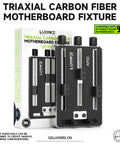 Rock Solid Carbon Fiber Motherboard Fixture Featuring Smooth Triaxial Screw Rods and a Hassle Free Universal Repair Clamp.