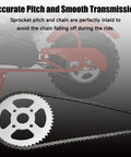 Beefy 420 Chain Sprocket For Mini Bikes And Go Karts, 50 Tooth, 40mm Bore shown with chain and mini bike