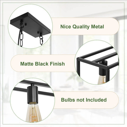 Modern Farmhouse Linear Chandelier In Matte Black For Kitchen Island And Dining Room with quality metal and matte black finish