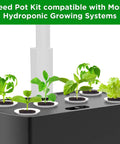 50 Pack Hydroponic Grow Baskets For Indoor Garden Systems in use with plants in a hydroponic system, green seedlings visible.