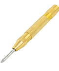 Close-up of Straight Up Heavy Duty Brass Window Punch Emergency Rescue Tool featuring sharp stainless steel point for car glass.