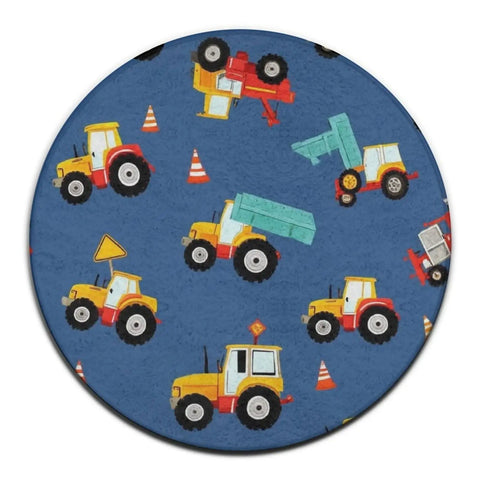 Non Slip Bedroom Circular Rug With Farm Tractor Pattern Round Area Rug For Living Room Or Bath Machine Washable 24 Inch Cozy Soft Polyester Easy Care Home Decor Mat