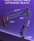 Versatile Mic Boom Arm Stand With Shock Mount Windscreen Pop Filter Clip Holder And Cable Ties For Blue Yeti HyperX QuadCast S