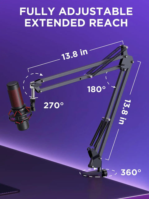 Versatile Mic Boom Arm Stand With Shock Mount Windscreen Pop Filter Clip Holder And Cable Ties For Blue Yeti HyperX QuadCast S