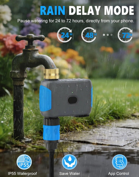 WiFi Hose Timer With App Control For Garden Irrigation Smart Bluetooth Water Timer No Hub Needed Works With Alexa And Google Digital Automatic Lawn Sprinkler System For Outdoor Yard 1 Outlet installed on faucet