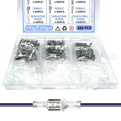 320 Piece Spade Wire Terminal Connectors Kit For 22 14 AWG Wires 2.8mm 4.8mm 6.3mm Male And Female Crimp Connectors With Insulating Sleeve