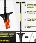 Long Handle Garden Shovel For Digging And Root Cutting With Serrated Blade And Comfortable Grip Forged Steel Construction