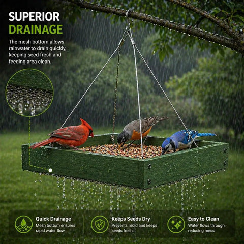 Platform Bird Feeder With Wooden Tray For Outdoor Gardens And Courtyards Hanging Bird Feeder Tray Durable Weather Resistant