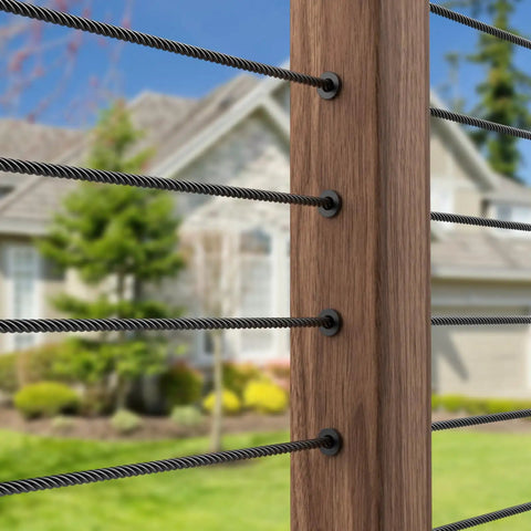 Black Stainless Steel Protector Sleeves For One Eighth Inch Cable Railing 120 Pack Fits Wood And Composite Posts Marine Grade T316 Durable Deck Cable Guard Sleeves For Indoor And Outdoor Use installed on wood post