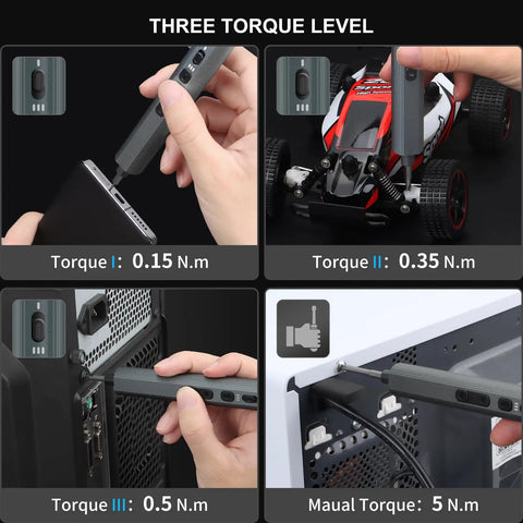 Boss Level Electric Screwdriver Tool Kit With 155 Precision Bits For Quick Fixes And Reliable Performance Featuring Variable Torque Settings And Compact Ergonomic Handle For Any Project, showing torque settings in use.