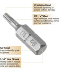 Heavy Hitter T10 Torx Bits, 1/4 Inch Hex Shank, One Inch Length, Premium S2 Steel Build close-up showing precision head.