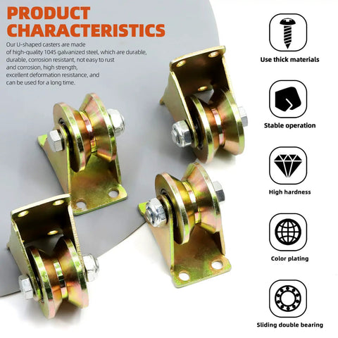 Heavy Duty 2 Inch V Groove Wheels With Bracket Set Four Pack For Sliding Gates And Mechanical Equipment Made From 1045 Steel