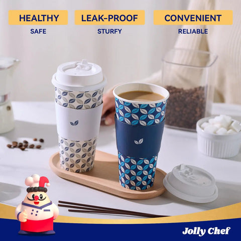 20 oz paper coffee cups 20 Oz Disposable Coffee Cups With Lids, Sleeves Set ✓