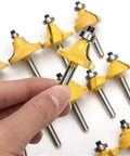 Top Shelf 35 Piece Router Bit Kit With Heavy Duty Tungsten Carbide Tips One Quarter Inch Shank Woodworking Rotary Tool Set, showing carbide tipped router bits.