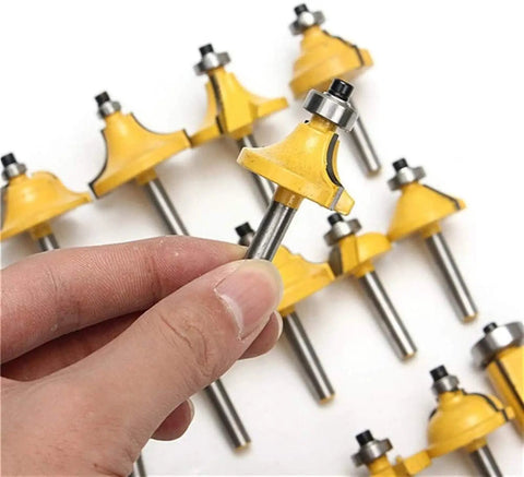 Top Shelf 35 Piece Router Bit Kit With Heavy Duty Tungsten Carbide Tips One Quarter Inch Shank Woodworking Rotary Tool Set, showing carbide tipped router bits.