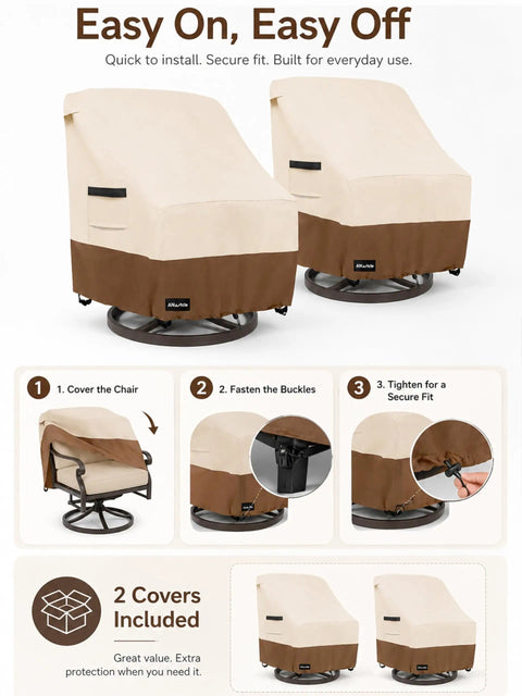 Outdoor Swivel Lounge Chair Cover 2 Pack Heavy Duty 600D Waterproof Patio Furniture Covers For Beefed Up Weatherproof Protection