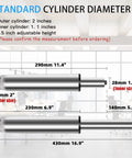 Diagram of 5.5 Inch Heavy Duty Office Chair Gas Lift Cylinder Replacement dimensions, showing extended and compressed sizes.