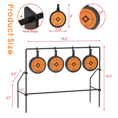 Auto Resetting Steel Target For Airsoft BB Gun And Pellet Gun Shooting Outdoor Spinner Target With 0.4 Inch Thick Plates Heavy Duty Metal Durable Stand Caliber Compatible With.22LR And Similar shown with dimensions