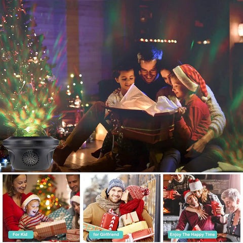 Family using Dope Galaxy Projector With 20 Lighting Effects Large Projection Area Up To 30X30Ft Bluetooth Music Speaker