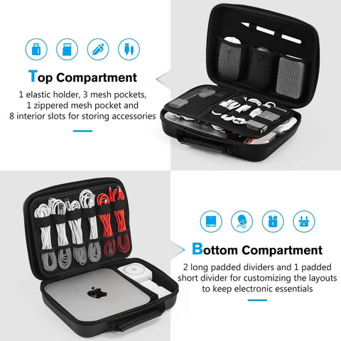 Badass Heavy Duty Tech Organizer Case For MacBook Chargers Power Bank Cables Gadget Stash Pouch Water Resistant Eva Storage Bag XL Black showing top and bottom compartments.