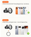 Compatibility chart for Ride Ready Magnetic Phone Holder Clamp Mount with 24 N55 Magnets for iPhone and other phone models.
