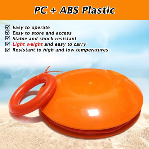 Throwable Life Saver Disc With Easy Grip And Rescue Rope For Water And Ice Emergencies on sandy beach