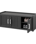 Go-To Weatherproof Resin Shoe Storage Cabinet With Adjustable Shelves And Bench, UV Resistant 3 Barn Doors Black