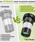 Comparison of old vs new 1.25 Inch 2x Barlow Lens For Telescopes And Astrophotography, highlighting full metal CNC machined body.