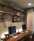 Industrial Pipe Shelving Set Wall Mounted Rustic Floating Iron Shelves For DIY Bookshelf Brackets in home office space