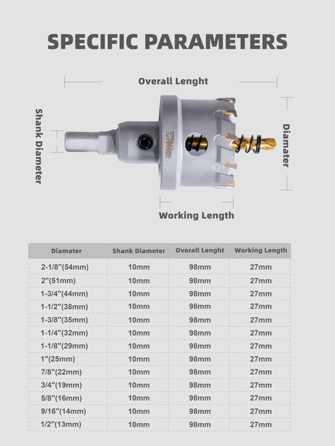 Carbide hole saw cutter with pilot drill bit and shank, gray metal tool