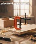 Heavy Duty 1 Inch Iron G Clamps For Woodworking And Furniture Assembly securing wood panel in a workshop for glue up tasks.
