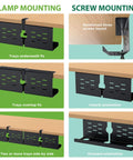 Installation options for Two Pack 16 Inch Under Desk Cable Management Trays Expandable To 32 Inches No Drill Mount Cord Organizer