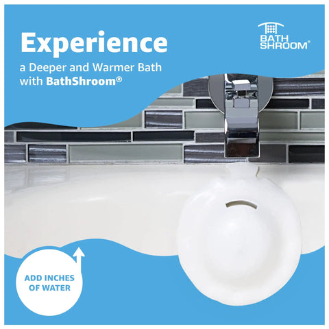 Overflow Drain Cover For Deeper Warmer Baths With No Fuss Suction Cups Universal Fit shown installed on tub