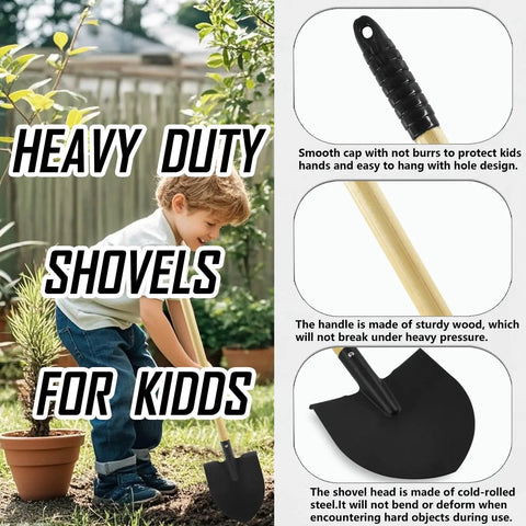 Child using Two Pack Kids Beach Shovels For Sand Digging, Lightweight Metal Spade Garden Tools For Boys And Girls in garden
