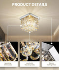 Crystal Chandelier For Hallways And Foyers One Light Mini Modern Square Flush Mount Ceiling Fixture with K9 crystals and reflective orbs.