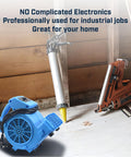 One Eighth HP 600 CFM Air Mini Mover Floor Fan next to tools in home job site