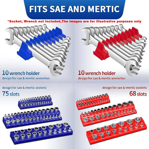 Magnetic Socket Organizer Set 8 Piece With Six Socket Trays And Two Wrench Racks Keeps Your Metric And SAE Sockets And Wrenches Sorted