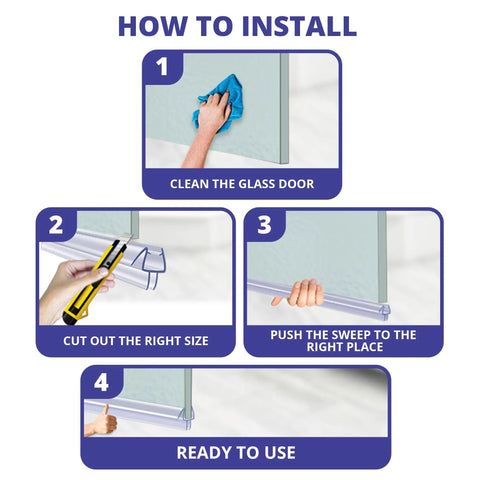 Installation steps for Two Pack Shower Door Bottom Seal With Internal Grips And Sweep Strip For Frameless Glass Doors