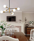 Dope Modern Sputnik 6 Light Chandelier With Adjustable Height In Black And Gold Finish Perfect For Kitchen Island Bedroom Or Foyer