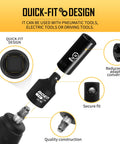 Impact Socket Adapter And Reducer Kit For SAE Sizes One Quarter Inch Three Eighths Inch And One Half Inch Five Piece CRMO Steel shown with quick-fit design details